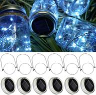 🌞 solar mason jar lid string lights: 6-pack 15 led fairy star firefly lights - perfect for patio, garden, wedding lanterns - cool white логотип