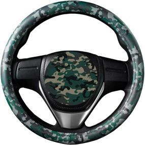 img 4 attached to 🚗 Evankin Cute and Handmade PU Steering Wheel Cover, Universal Fit 15 inch, Green Camouflage Car Accessories for Men, Boys (Camouflage Design)