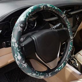 img 1 attached to 🚗 Evankin Cute and Handmade PU Steering Wheel Cover, Universal Fit 15 inch, Green Camouflage Car Accessories for Men, Boys (Camouflage Design)