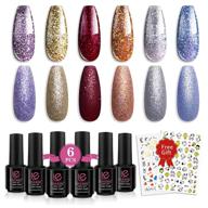 🎁 sparkle and shine this holiday season: 6 pcs christmas glitter nail polish set, perfect gift for christmas and new year, with uv soak off led gel nail lamp, in red purple blue silver gold - 8 ml each bottle logo