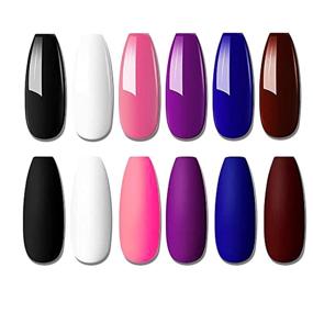 img 3 attached to 💅 Набор гель-лаков для ногтей - комплект для снятия под воздействием УФ-лучей с 6 цветами - черный, молочно-темно-розовый, белый, фиолетовый, фиолетово-синий и бордовый.