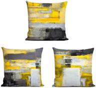 🛋️ stylish grey yellow abstract pillowcases, set of 3 – modern linen square decorative cushion covers for sofa, couch, bedroom – home decor 18x18 inch логотип