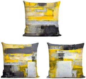 img 4 attached to 🛋️ Stylish Grey Yellow Abstract Pillowcases, Set of 3 – Modern Linen Square Decorative Cushion Covers for Sofa, Couch, Bedroom – Home Decor 18x18 inch