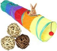 🏠 bunny hideout: 3 pack rabbit tunnels with grass balls for small animals like guinea pigs, ferrets, chinchillas, hamsters, gerbils, and rats - 47 x 10 in logo