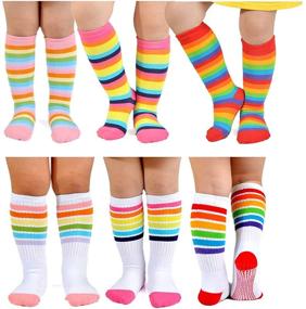 img 3 attached to 🌈 EPEIUS Baby Girl Rainbow Striped Knee High Socks with Non-Skid Grip - Ideal Uniform Tube Stockings for Infants, Toddlers, and Children