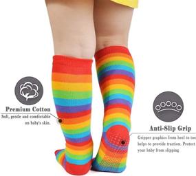 img 2 attached to 🌈 EPEIUS Baby Girl Rainbow Striped Knee High Socks with Non-Skid Grip - Ideal Uniform Tube Stockings for Infants, Toddlers, and Children