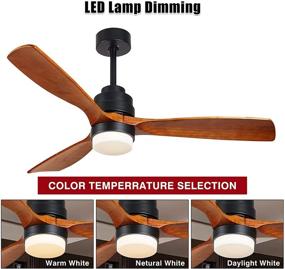 img 3 attached to 🔸 52-Inch Wood Ceiling Fan with Lights and Remote, 3 Solid Wood Blades, Noiseless Reversible Motor for Living Room, Bedroom, Basement - F3601, Brown