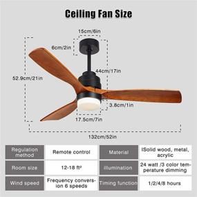 img 2 attached to 🔸 52-Inch Wood Ceiling Fan with Lights and Remote, 3 Solid Wood Blades, Noiseless Reversible Motor for Living Room, Bedroom, Basement - F3601, Brown