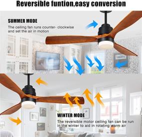 img 1 attached to 🔸 52-Inch Wood Ceiling Fan with Lights and Remote, 3 Solid Wood Blades, Noiseless Reversible Motor for Living Room, Bedroom, Basement - F3601, Brown