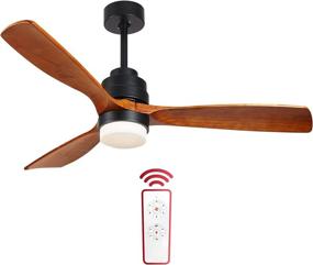 img 4 attached to 🔸 52-Inch Wood Ceiling Fan with Lights and Remote, 3 Solid Wood Blades, Noiseless Reversible Motor for Living Room, Bedroom, Basement - F3601, Brown