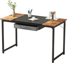 img 4 attached to 🖥️ CubiCubi Study Writing Table for Home Office – 47" Computer Desk with Drawer, Modern Simple Style PC Desk in Black Metal Frame and Black/Rustic Brown Splice Board