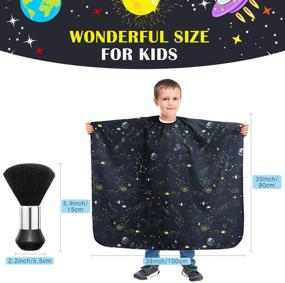 img 3 attached to 🪑 Child-friendly Barber Cape with Adjustable Fastener Tape Neck Closure & Neck Duster Brush - Ideal for Hair Cutting and Styling, Black Space Printing Hairdressing Apron (47 x 39 Inch)