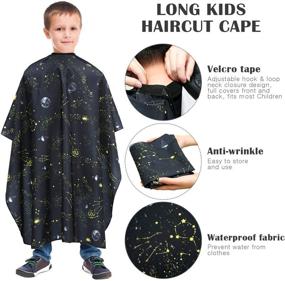 img 2 attached to 🪑 Child-friendly Barber Cape with Adjustable Fastener Tape Neck Closure & Neck Duster Brush - Ideal for Hair Cutting and Styling, Black Space Printing Hairdressing Apron (47 x 39 Inch)