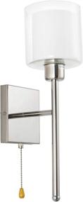 img 4 attached to 🔦 Contemporary Glass Shade Wall Sconce with Nickel Finish, Pull Chain Vanity Lighting for Bedroom Living Room Bathroom