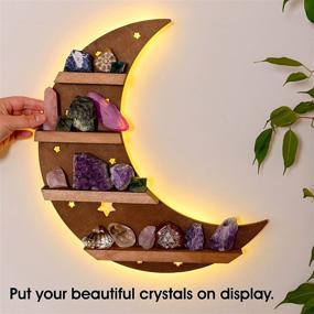 img 1 attached to 🌙 Illuminate Your Crystal Collection with the Curawood Crescent Moon Shelf: 15.7" LED-lit Crystal Display & Healing Stones Holder