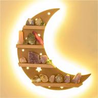 🌙 illuminate your crystal collection with the curawood crescent moon shelf: 15.7" led-lit crystal display & healing stones holder logo