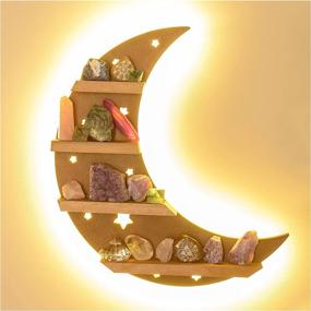 img 4 attached to 🌙 Illuminate Your Crystal Collection with the Curawood Crescent Moon Shelf: 15.7" LED-lit Crystal Display & Healing Stones Holder