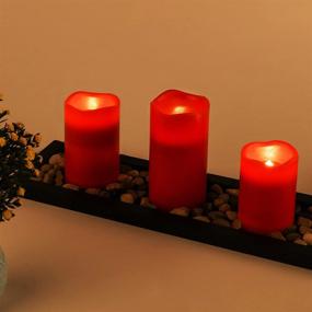 img 3 attached to 🕯️ Enhance Your Space with Red Flameless Candles: 3 Pillar Candle Gift Set incl. LED Tea Lights, Decorative Pebbles, Remote Timer - Ideal for Home, Wedding, Party, Spa