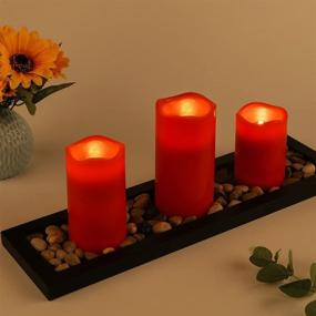 img 2 attached to 🕯️ Enhance Your Space with Red Flameless Candles: 3 Pillar Candle Gift Set incl. LED Tea Lights, Decorative Pebbles, Remote Timer - Ideal for Home, Wedding, Party, Spa