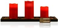 🕯️ enhance your space with red flameless candles: 3 pillar candle gift set incl. led tea lights, decorative pebbles, remote timer - ideal for home, wedding, party, spa логотип