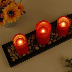 img 1 attached to 🕯️ Enhance Your Space with Red Flameless Candles: 3 Pillar Candle Gift Set incl. LED Tea Lights, Decorative Pebbles, Remote Timer - Ideal for Home, Wedding, Party, Spa