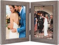 gray wood grain hinged picture frame - golden state art 5x7 double frame for wedding and family picture collage логотип