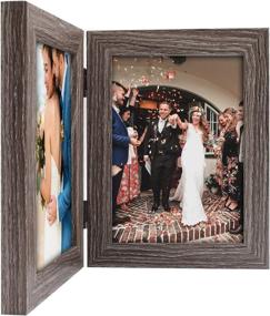 img 2 attached to Gray Wood Grain Hinged Picture Frame - Golden State Art 5x7 Double Frame for Wedding and Family Picture Collage