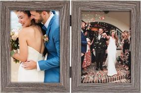 img 3 attached to Gray Wood Grain Hinged Picture Frame - Golden State Art 5x7 Double Frame for Wedding and Family Picture Collage