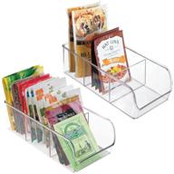 🗂️ mdesign plastic food storage bin organizer with 3 compartments - kitchen cabinet, pantry, shelf, drawer, fridge, freezer organization - holds snack bars - ligne collection - 2 pack - clear логотип