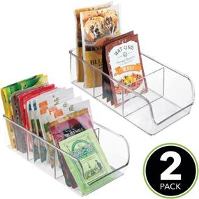 img 3 attached to 🗂️ mDesign Plastic Food Storage Bin Organizer with 3 Compartments - Kitchen Cabinet, Pantry, Shelf, Drawer, Fridge, Freezer Organization - Holds Snack Bars - Ligne Collection - 2 Pack - Clear