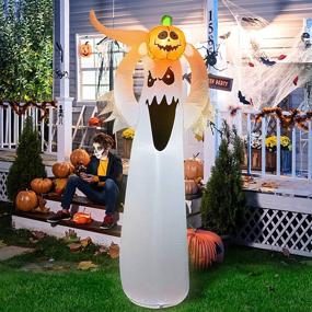 img 2 attached to 👻 Halloween Inflatable Ghost with Scary Pumpkin Decor - Outdoor Yard Decoration, 5.9FT Blow Up Ghost for Party, Home, Haunted House - Scary Halloween Outdoor Decoration