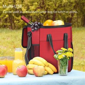 img 2 attached to Insulated 6 Bottle Wine Carrier - Padded Cooler Tote Bag for Travel, Camping and Picnic - Perfect Wine Lover Gift - Red, Star Dot Pattern