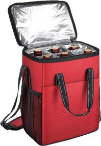 img 4 attached to Insulated 6 Bottle Wine Carrier - Padded Cooler Tote Bag for Travel, Camping and Picnic - Perfect Wine Lover Gift - Red, Star Dot Pattern