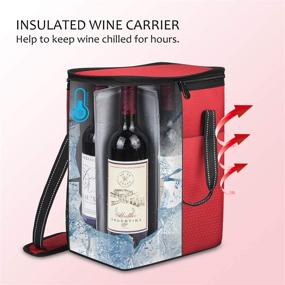 img 3 attached to Insulated 6 Bottle Wine Carrier - Padded Cooler Tote Bag for Travel, Camping and Picnic - Perfect Wine Lover Gift - Red, Star Dot Pattern