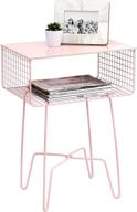 🌸 mdesign steel side table nightstand with storage shelf basket - bedroom, living room, home office furniture - rustic bedside end table, industrial modern accent - concerto collection - light pink/blush логотип