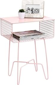 img 4 attached to 🌸 mDesign Steel Side Table Nightstand with Storage Shelf Basket - Bedroom, Living Room, Home Office Furniture - Rustic Bedside End Table, Industrial Modern Accent - Concerto Collection - Light Pink/Blush