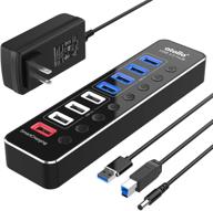 🔌 aluminum 8-port usb data hub splitter by atolla - powered usb hub 3.0 with individual switches, 4 usb 3.0 data ports, 3 usb 2.0 data ports, 1 smart charging port, usb extension, and 12v/2.5a power adapter logo