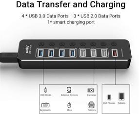 img 3 attached to 🔌 Aluminum 8-Port USB Data Hub Splitter by Atolla - Powered USB Hub 3.0 with Individual Switches, 4 USB 3.0 Data Ports, 3 USB 2.0 Data Ports, 1 Smart Charging Port, USB Extension, and 12V/2.5A Power Adapter