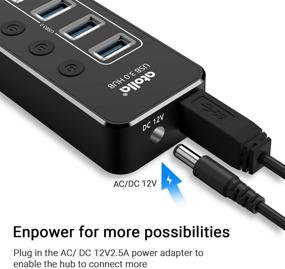 img 1 attached to 🔌 Aluminum 8-Port USB Data Hub Splitter by Atolla - Powered USB Hub 3.0 with Individual Switches, 4 USB 3.0 Data Ports, 3 USB 2.0 Data Ports, 1 Smart Charging Port, USB Extension, and 12V/2.5A Power Adapter