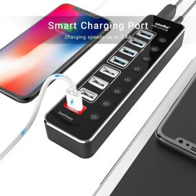 img 2 attached to 🔌 Aluminum 8-Port USB Data Hub Splitter by Atolla - Powered USB Hub 3.0 with Individual Switches, 4 USB 3.0 Data Ports, 3 USB 2.0 Data Ports, 1 Smart Charging Port, USB Extension, and 12V/2.5A Power Adapter
