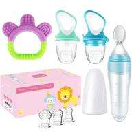 🍼 michef baby food feeder set - fruit pacifier (2 pack) with 3 sizes of silicone pacifiers, teething toy teether, squeeze dispensing spoon - ideal for baby's first feeding experience logo