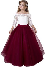 img 4 attached to Kids Lace Pageant Party Christmas Ball 👗 Gown Dress with Long Sleeves - Flower Girl Dress