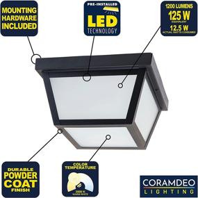 img 2 attached to Coramdeo 9.25-Inch Square LED Ceiling Light, Outdoor Porch Light, Entryway, Damp Location, 125W Equivalent, 1200 Lumens, 3000K, Black Powder Coated with Frost Glass