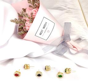 img 3 attached to 💎 Haiyin 24K Gold Plated Brass Stud Earrings Set with Cubic Zirconia Birthstones - Hypoallergenic Jewelry for Girls and Women