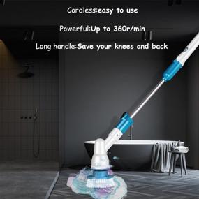 img 2 attached to Haffyce Electric Spin Scrubber - Long Handle Cordless Power Cleaning Brush for Tile Floor, Bathtub, Bathroom, Home, and Kitchen - Rechargeable Shower Scrubber (White)