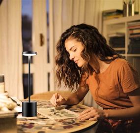 img 3 attached to SHANGCAI LED Cordless Table Lamp with USB Rechargeable 6000mAh Battery - Energy Saving Desk Lamp with 2 Levels of Brightness - Modern Night Light made of Metal Aluminum for Hotel, Restaurant, Bedroom, Bedside and Study - Black