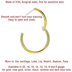 img 3 attached to 👃 FANSING 316L Surgical Steel Hinged Nose Rings Hoop - Find Your Perfect Fit (20G-6G), Available in Gold, Rose Gold, Silver, Black, Blue, Rainbow