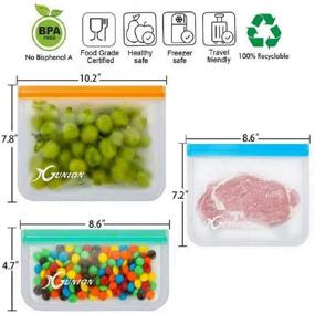 img 3 attached to Reusable Food Storage Bags, 14 Pack: Leakproof Flat Freezer Bags - 5 Large Bags + 4 Sandwich Bags + 5 Snack Bags - Extra Thick PEVA Food Bags