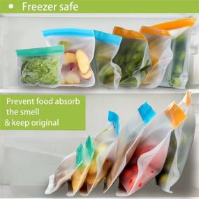 img 1 attached to Reusable Food Storage Bags, 14 Pack: Leakproof Flat Freezer Bags - 5 Large Bags + 4 Sandwich Bags + 5 Snack Bags - Extra Thick PEVA Food Bags