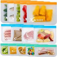 reusable food storage bags, 14 pack: leakproof flat freezer bags - 5 large bags + 4 sandwich bags + 5 snack bags - extra thick peva food bags логотип